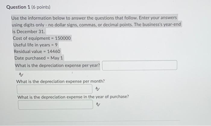 Question 1 (6 points) Use the information below to answer the questions
