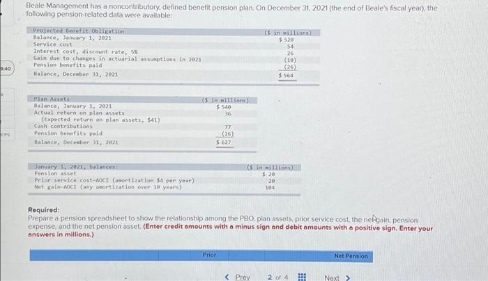 9:40 Beale Management has a noncontributory, defined benefit pension plan. On December