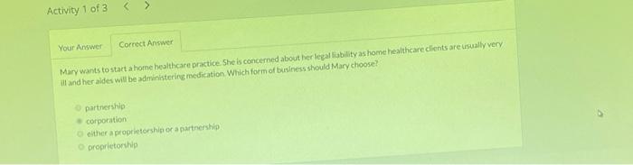 Activity 1 of 3 < > Your Answer Correct Answer Mary wants
