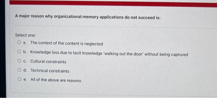 A major reason why organizational memory applications do not succeed is: Select