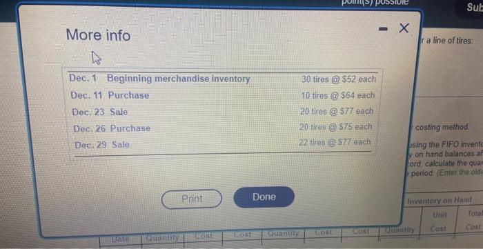 following perpetual inventory transactions for a line of tires: (Cfick the icon