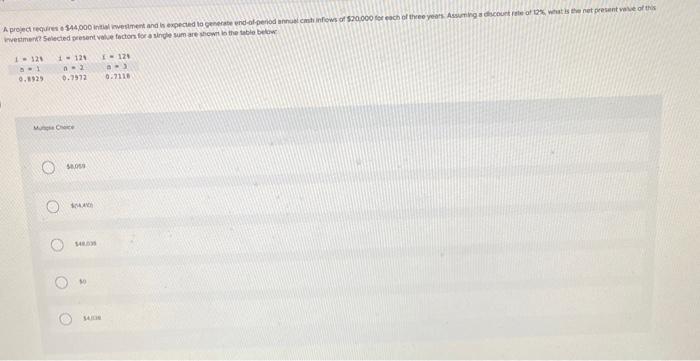 A project requires e$44,000 initial investment and is expected to generate end-of-period
