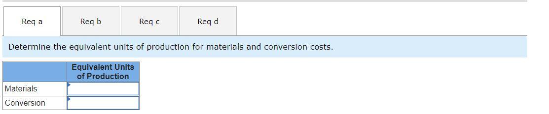following data concern the operations of the company's first processing department for