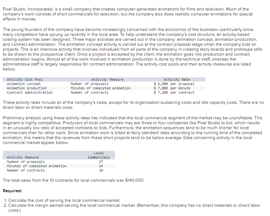 Pixel Studio, Incorporated, is a small company that creates computer-generated animations for