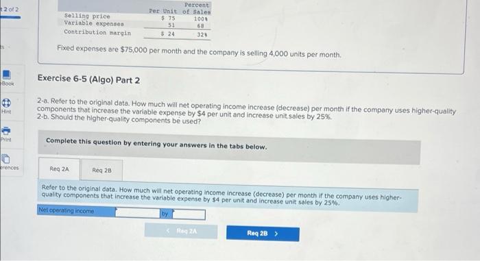 $ 16.00 eBook 55,900 Net operating income $ 60,900 Hint Required: Fixed
