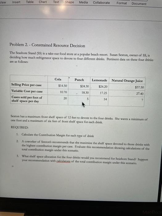 View Insert Table Chart Text Shape Media Collaborate Format Document Problem 2.-