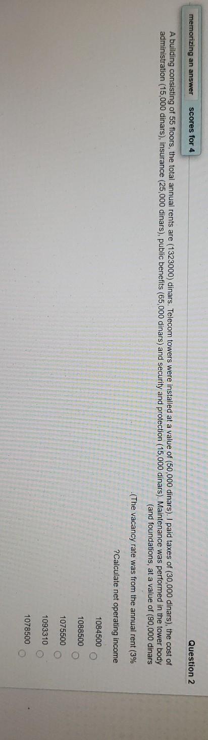 memorizing an answer scores for 4 Question 2 A building consisting of