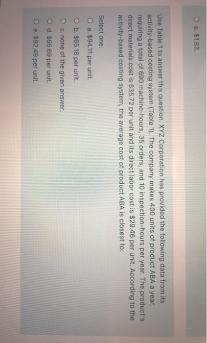 Oe. $1.83. Use Table 1 to answer this question. XYZ Corporation has