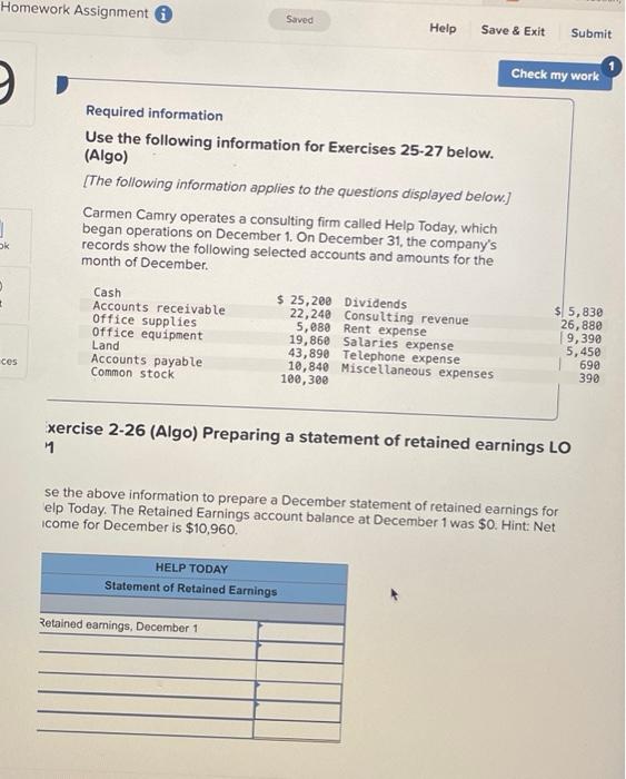 Homework Assignment i Saved Help Save & Exit Submit Check my work