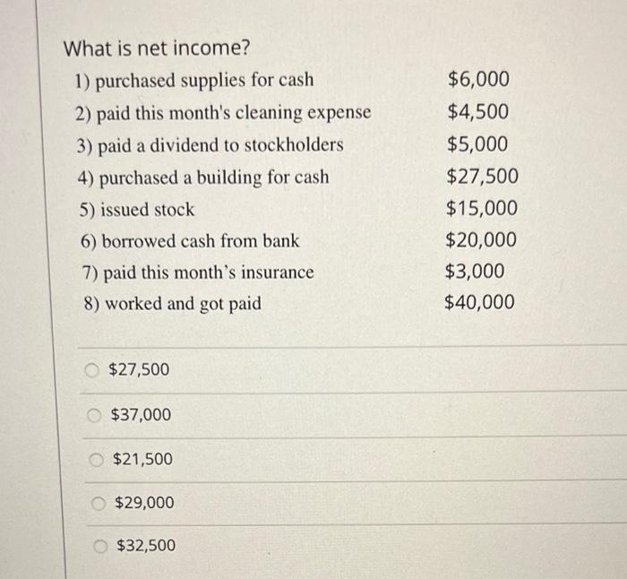 received payment for completed job $50,000 4) purchased a building for cash
