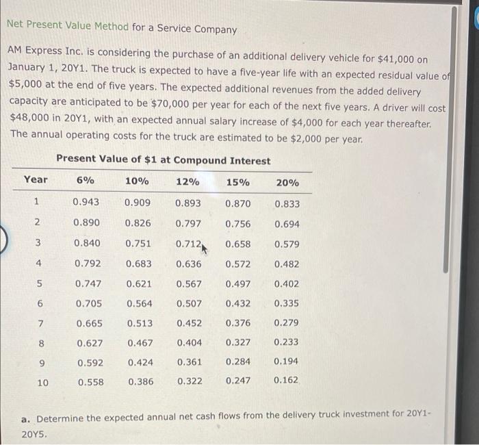 January 1, 2011. The truck is expected to have a five-year life