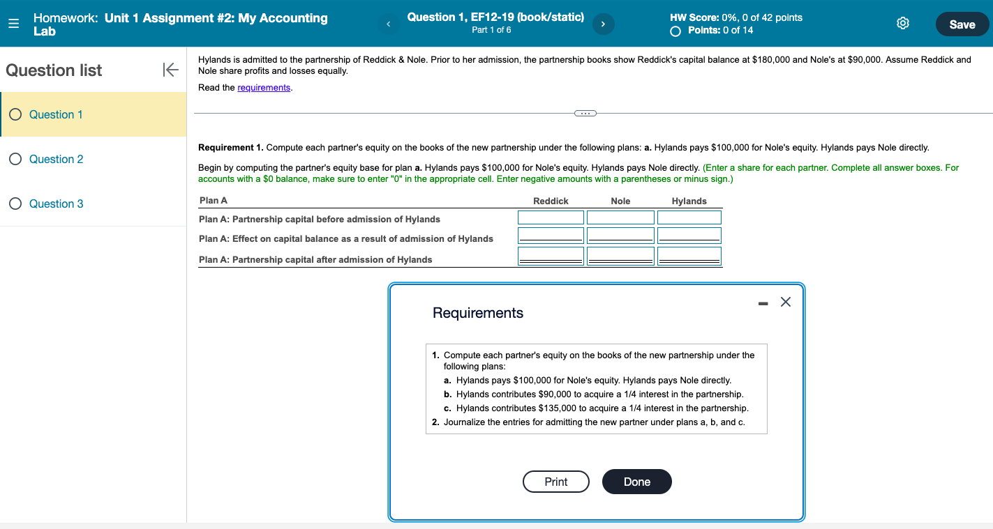 Homework: Unit 1 Assignment #2: My Accounting Lab Question list K Question