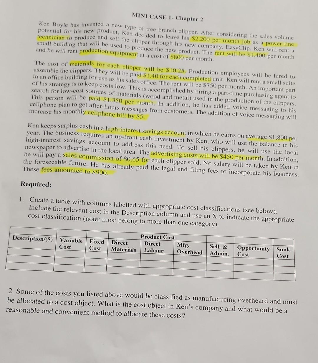 MINI CASE 1- Chapter 2 Ken Boyle has invented a new type