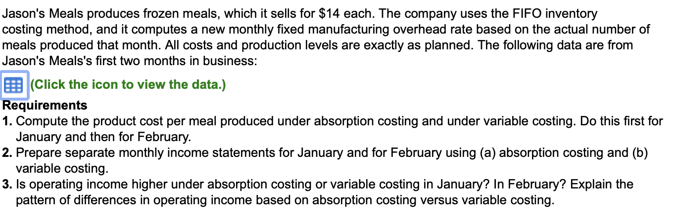 Total product cost Requirement 2a. Prepare separate monthly income statements for January