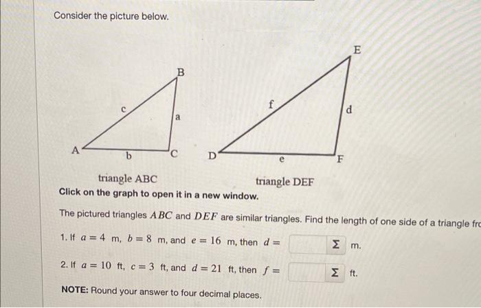 Consider the picture below. B a f d E A b C