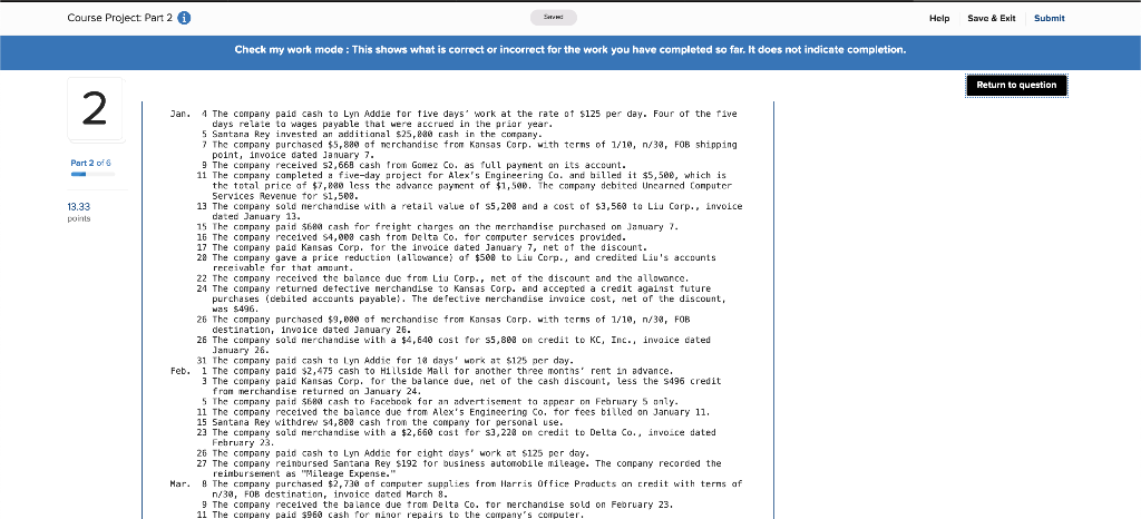does not indicate completion. 2 Part 2 of 6 13.33 points Required