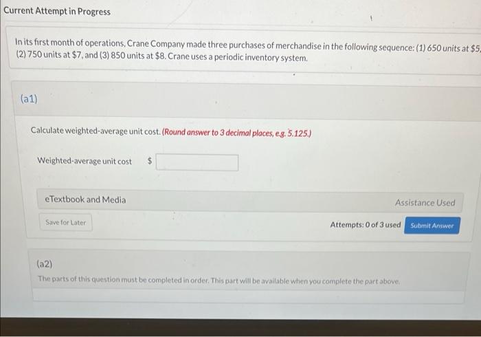 Current Attempt in Progress In its first month of operations, Crane Company