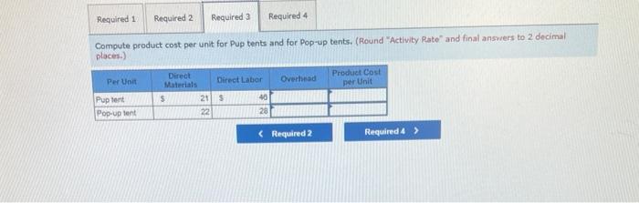 tents and Pop-up tents. The company budgets $301,000 of overhead costs and