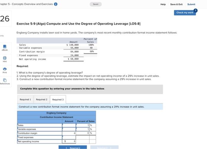 hapter 5-Concepts Overview and Exercises 26 ints Saved Help Save & Exit