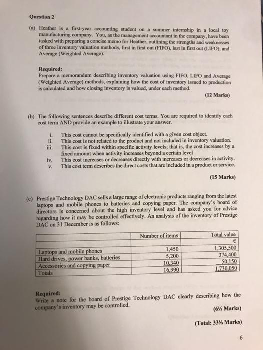 Question 2 (a) Heather is a first-year accounting student on a summer