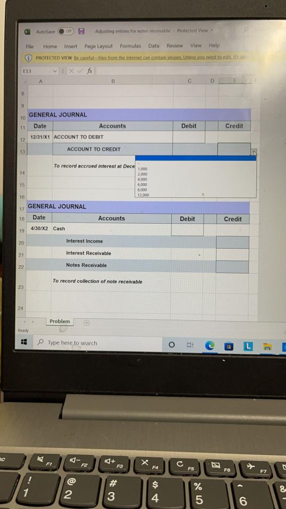 12 13 B Accounts Debit 12/31/X1 ACCOUNT TO DEBIT ACCOUNT 1,000 2,000