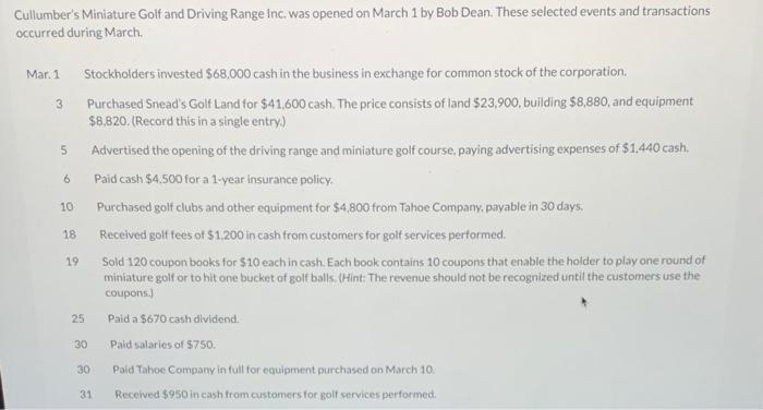 Cullumber's Miniature Golf and Driving Range Inc. was opened on March 1