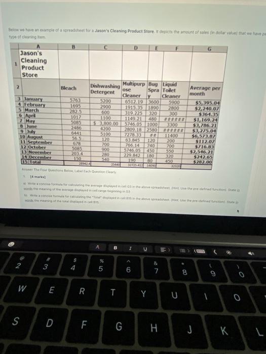 Below we have an example of a spreadsheet for a Jason's Cleaning