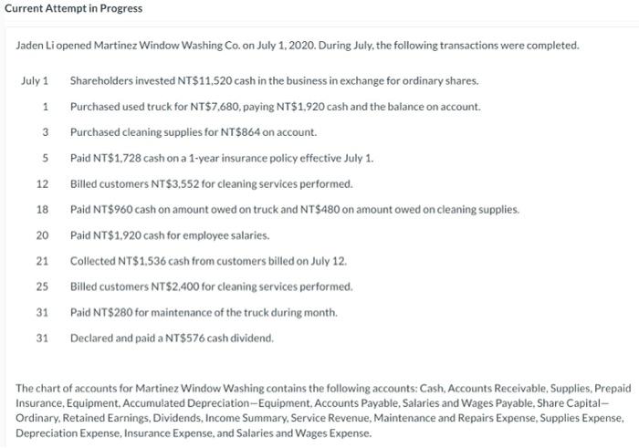 Current Attempt in Progress Jaden Li opened Martinez Window Washing Co. on