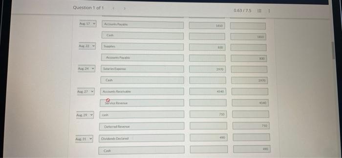 Accumulated depreciation-equipment 1960 Cash 5.950 Common shares 13.000 Deferred revenue 1310 Equipment