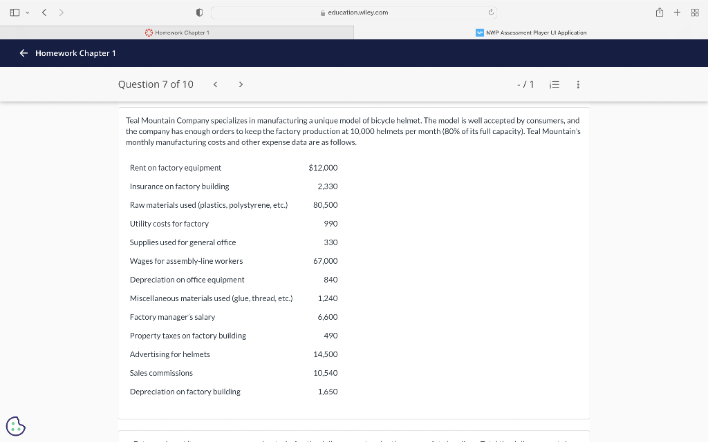 < > Homework Chapter 1 Homework Chapter 1 Question 7 of 10