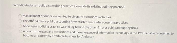 Why did Andersen build a consulting practice alongside its existing auditing practice?