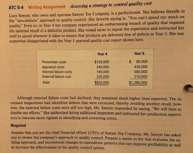 ATC 5-4 Writing Assignment Assessing a strategy to control quality cost Lucy