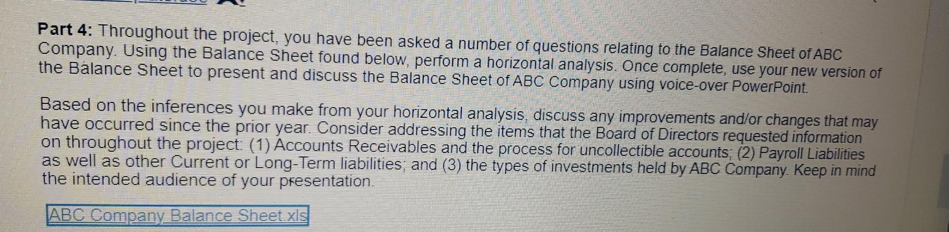 Part 4: Throughout the project, you have been asked a number of