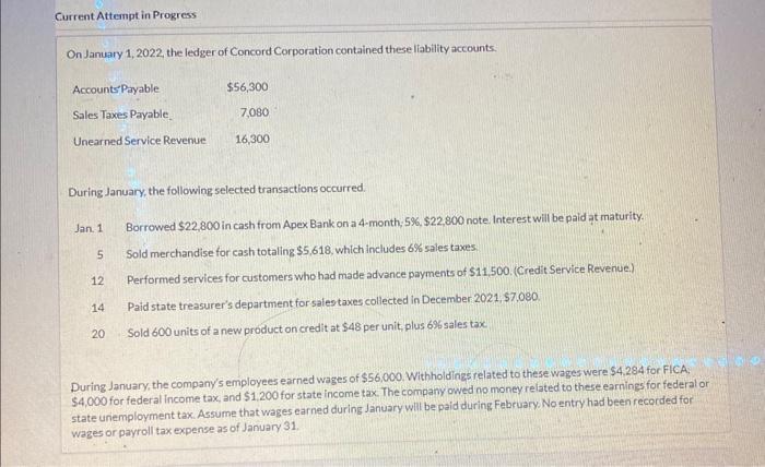 Current Attempt in Progress On January 1, 2022, the ledger of Concord