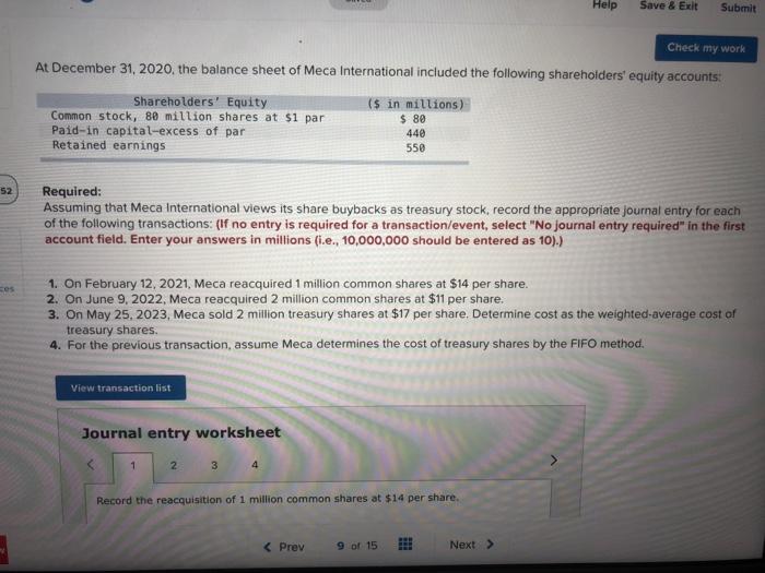 Help Save & Exit Submit Check my work At December 31, 2020,