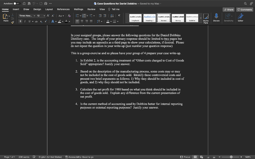 AutoSave OFF A v Case Questions for Daniel Dobbins - Saved to