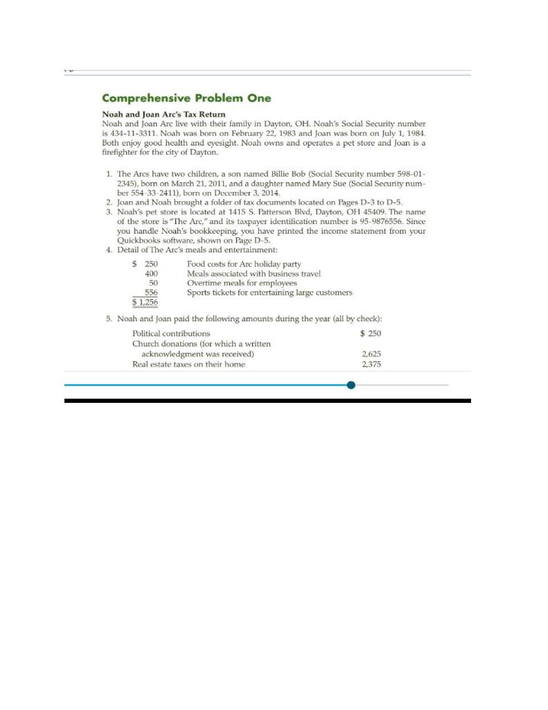 Comprehensive Problem One Noah and Joan Arc's Tax Return Noah and Joan