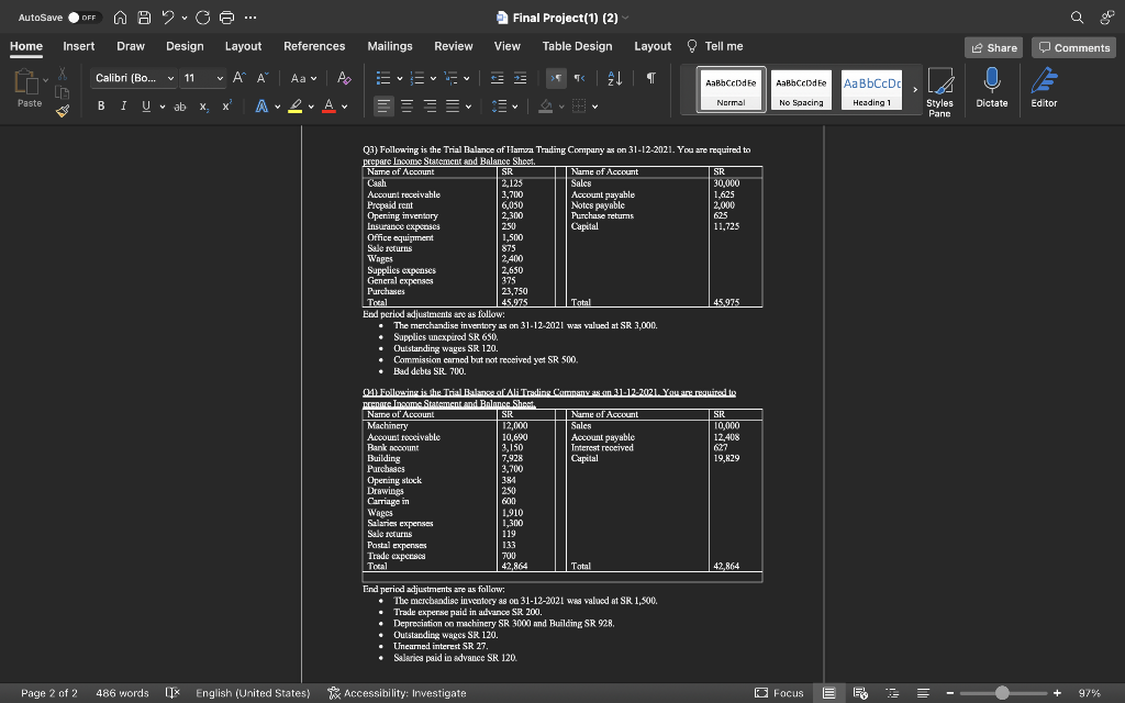 AutoSave OFF Home Insert Draw Paste Final Project(1) (2) Design Layout References