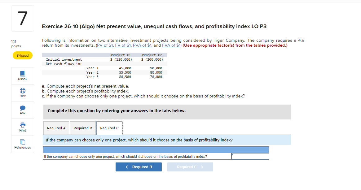 projects being considered by Tiger Company. The company requires a 4% return