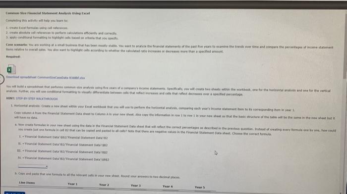Common Size Financial Statement Analysis Using Exce Completing this activity will help