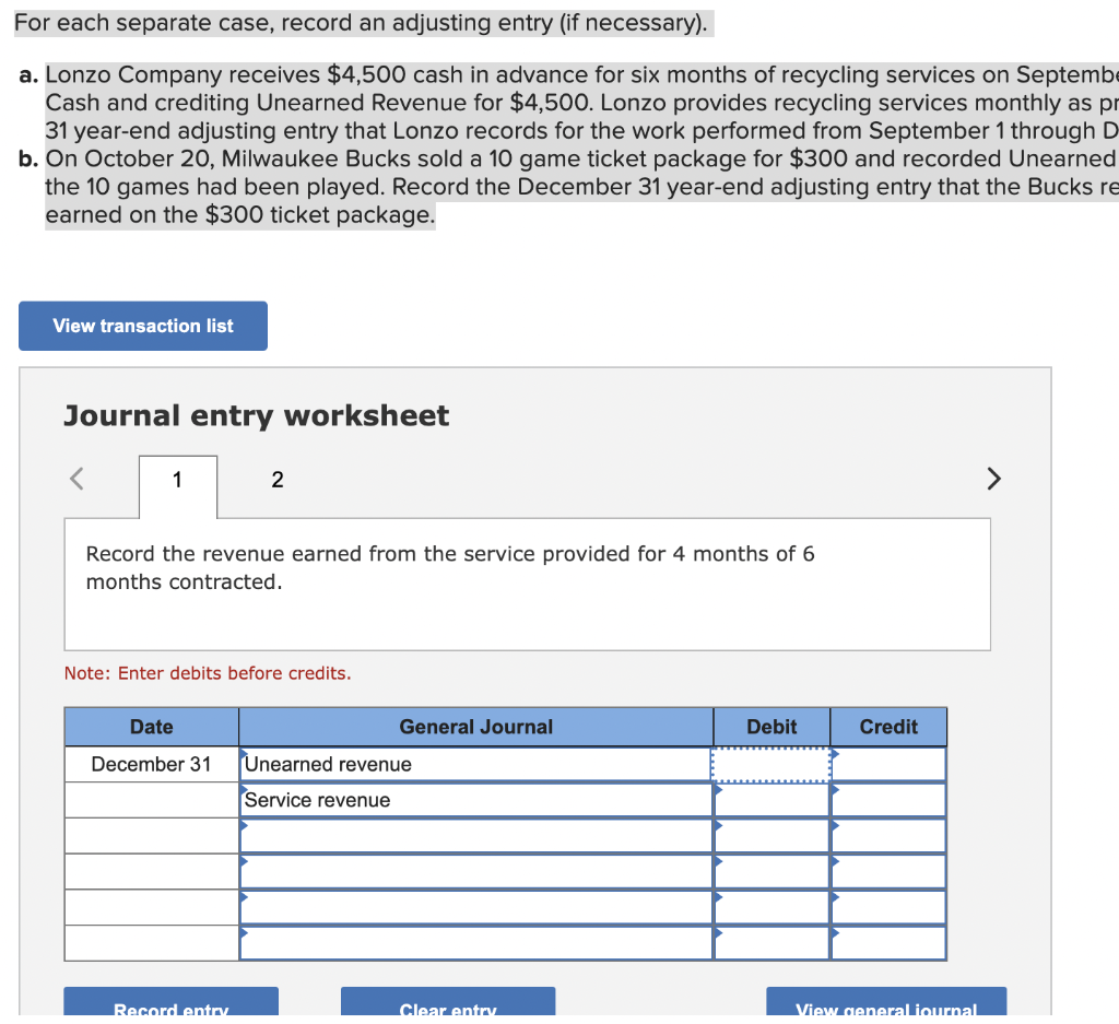For each separate case, record an adjusting entry (if necessary). a. Lonzo