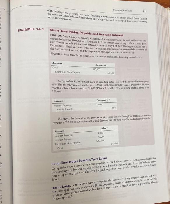 + t EXAMPLE 14.1 Financing Liabilities of the principal are generally reported