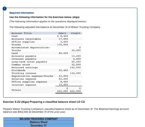 Required information Use the following information for the Exercises below. (Algo) [The