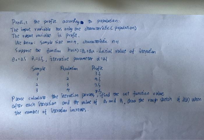 Predict the profit. according The input variable has only one The output