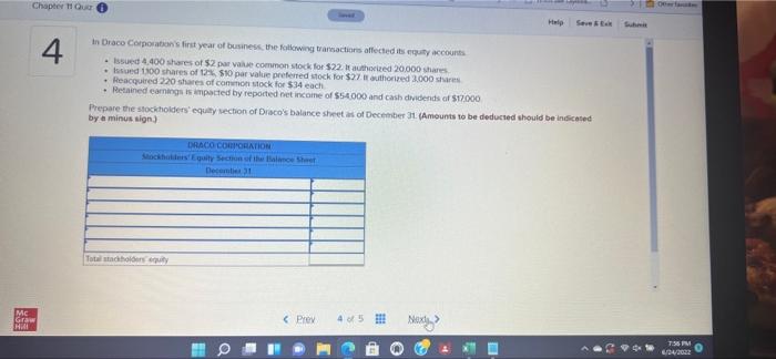 Mc Chapter 11 Qu Graw H Save & Ex Submit In Draco