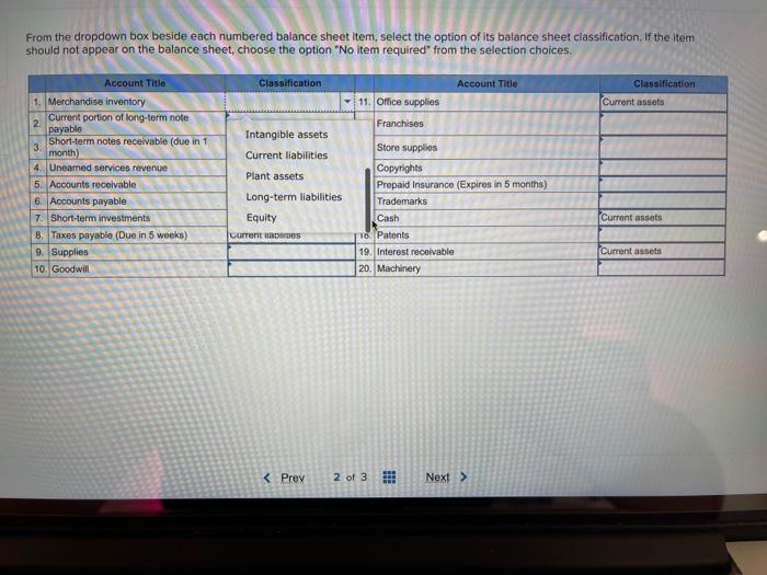 on the balance sheet, choose the option "No item required" from the