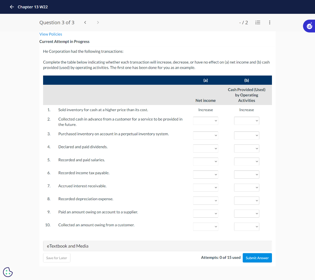 + Chapter 13 W22 Question 3 of 3 < > View Policies