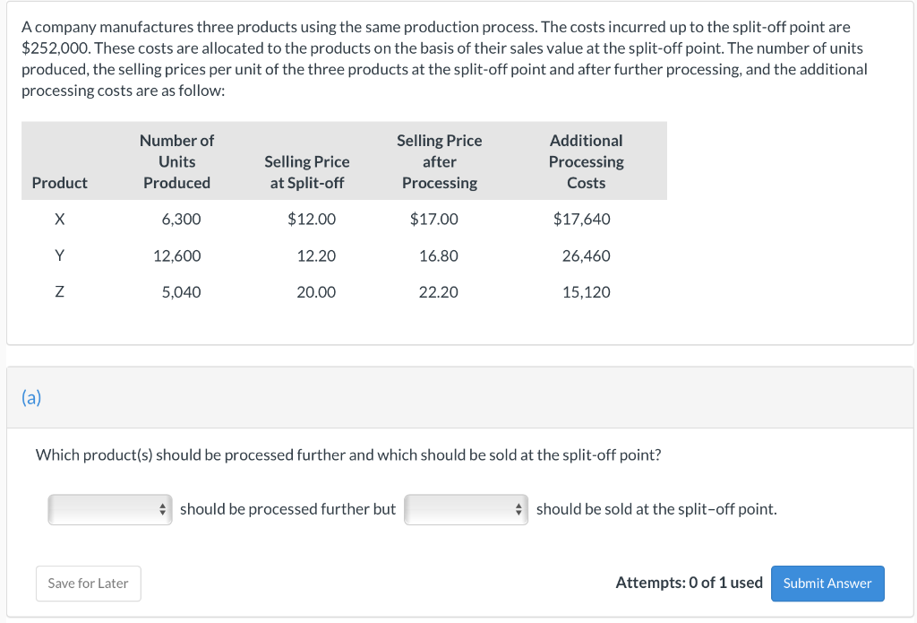 A company manufactures three products using the same production process. The costs