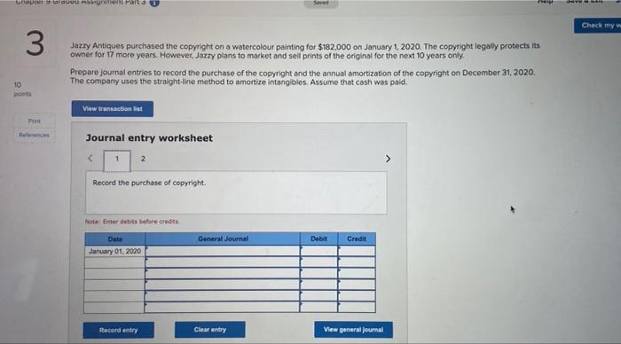 Chapterque Assignment Parta 3 10 points P References Saved Jazzy Antiques purchased