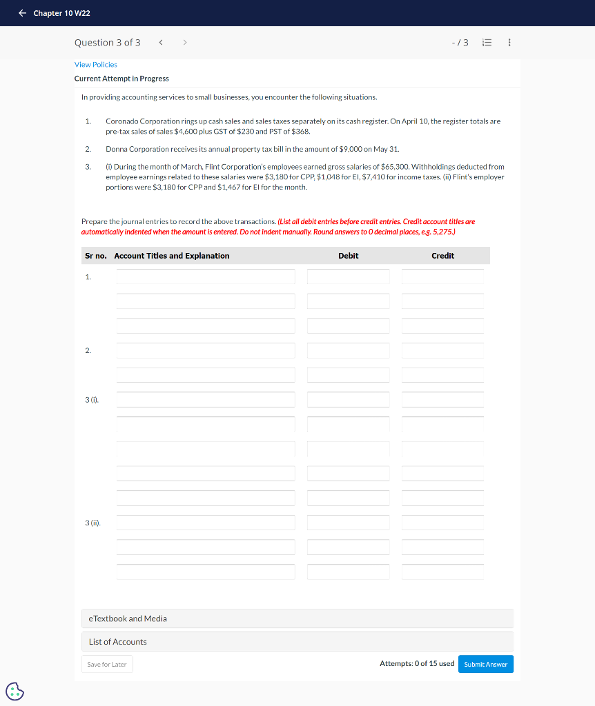@ Chapter 10 W22 Question 3 of 3 < > View Policies